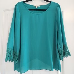 MIAMI Teal Lace Blouse Top Size Medium